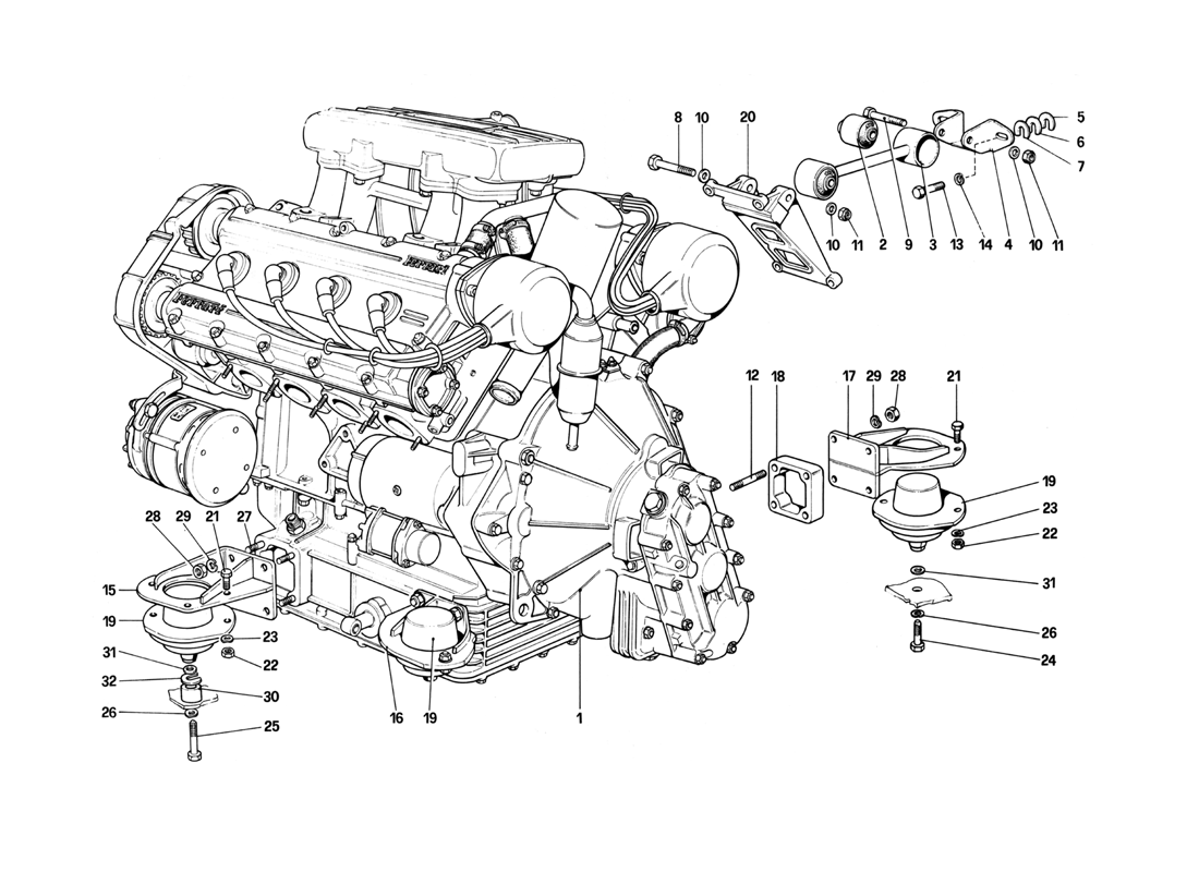 Schematic: Engine - Gearbox And Supports