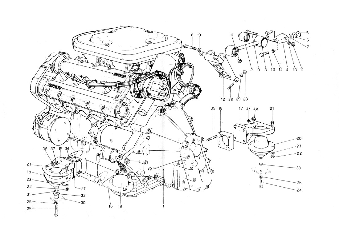Schematic: Engine - Gearbox And Supports