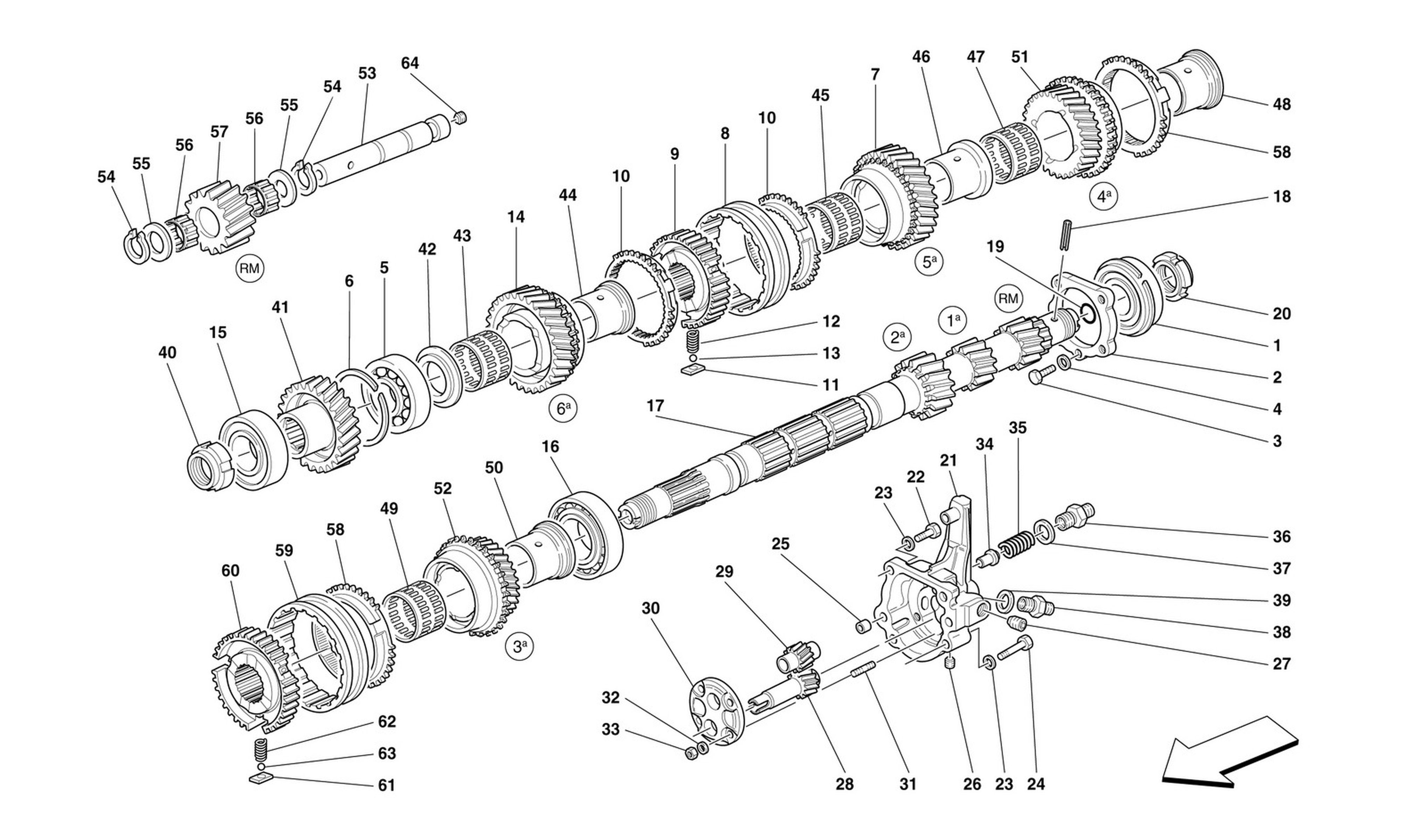 Schematic: Main Shaft Gears And Gearbox Oil Pump -Not For 456 Gta